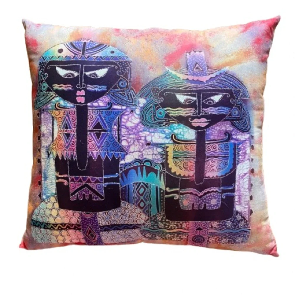 Patchwork Quilt Pillow One Side Print by Jaka Batik on Other Side 17” x 18” Boho